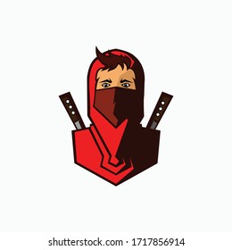 Diseño del logotipo de vectores de mascota Ninja.
