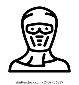 vector de icono de línea facial de máscara ninja. signo de la cara de máscara ninja. símbolo de contorno aislado ilustración negra