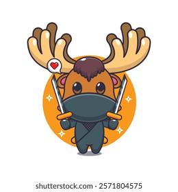 Ninja moose cartoon vector illustration. Vector cartoon Illustration suitable for poster, brochure, web, mascot, sticker, logo and icon.