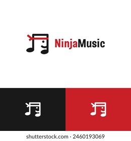 Ninja music minimalist logo. Simple negative space vector design concept