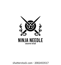 ninja needle retro tailor illustration logo vector design