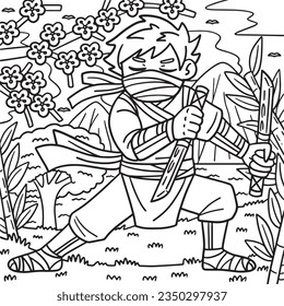 Ninja with Ninjato Coloring Page for Kids