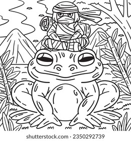 Ninja on Huge Frog Coloring Page for Kids