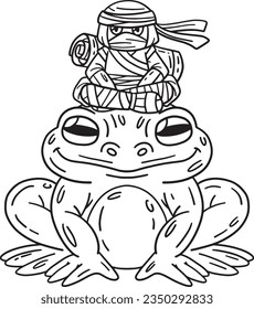 Ninja on Huge Frog Isolated Coloring Page for Kids