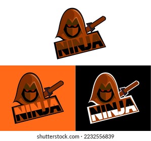 Ninja online game logo design, with black orange white background