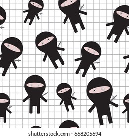 Ninja pattern on plaid background.