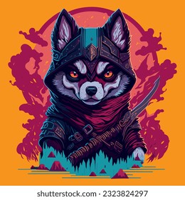 Ninja Paws or dog Unleashed an Illustration of Sinister Magic and a Ferocious Canine for T-Shirt Design and templates