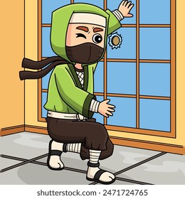 Ninja Peeking through a Hole Colored Cartoon 
