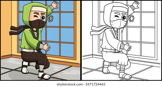 Ninja, die durch ein Loch schaut