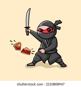 Ninja pie cartoon character, flat design style
