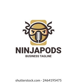 ninja podcast mascot vector logo design