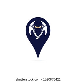 NINJA POINT LOCATION LOGO DESIGN. NINJA PIN MAP VECTOR LOGO DESIGN.	
