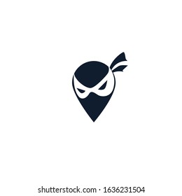 Ninja point location logo design. Ninja pin map vector logo design.	