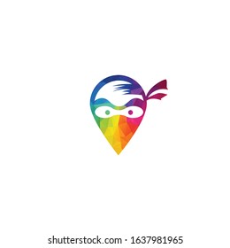 Ninja point location logo design. Ninja pin map vector logo design.	