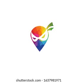 Ninja point location logo design. Ninja pin map vector logo design.	