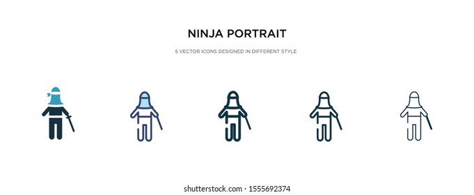 ninja portrait icon in different style vector illustration. two colored and black ninja portrait vector icons designed in filled, outline, line and stroke style can be used for web, mobile, ui
