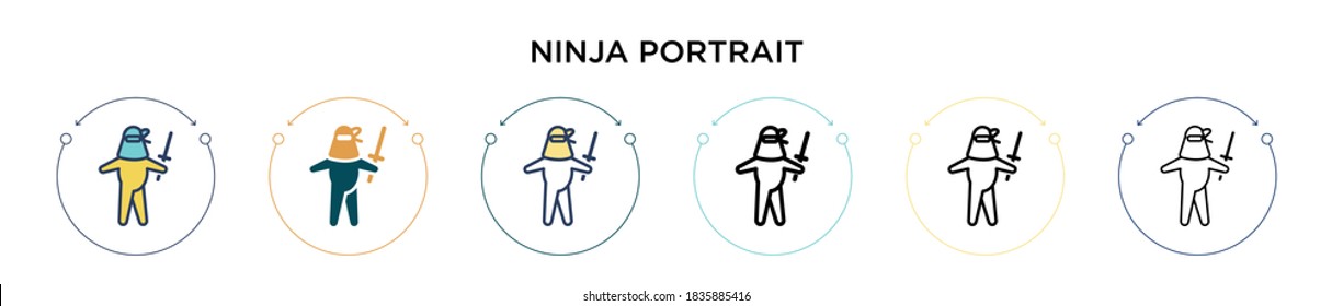 Ninja portrait icon in filled, thin line, outline and stroke style. Vector illustration of two colored and black ninja portrait vector icons designs can be used for mobile, ui, web