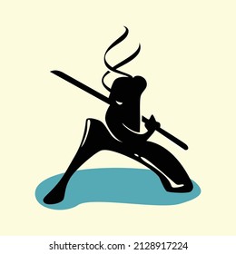 Ninja pose vector silhouette preparing to attack