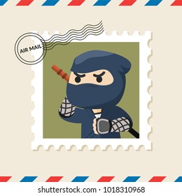 Ninja postage stamp on air mail envelope