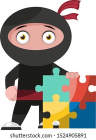 Ninja mit Rätsel, Illustration, Vektorgrafik auf weißem Hintergrund.