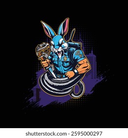 ninja rabbit fighting with snake