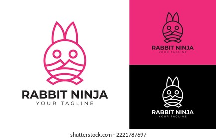 Ninja rabbit line logo template