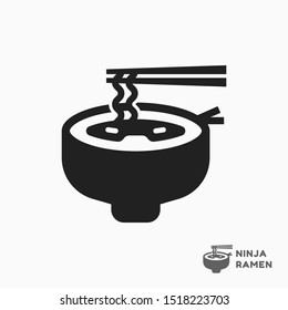 Ninja ramen logo tempalte vector icon. Bowl of ramen with ninja face illustration. EPS 10.