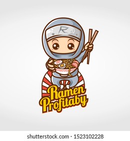 ninja ramen mascot character for restaurant or other. Ninja ramen illustraton with bowl of ramen noodle - vector