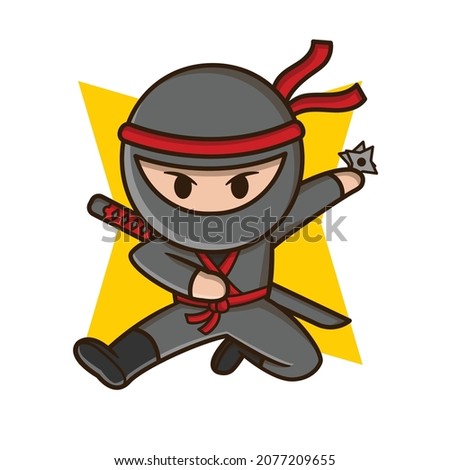 Ninja ready to attack cartoon illustration or flash simple flat vector design