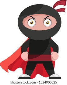 Ninja with red cape, illustration, vector on white background.
