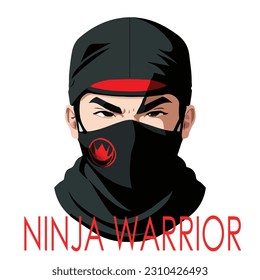 ninja in a red tag costume wearing mask vector illustrator