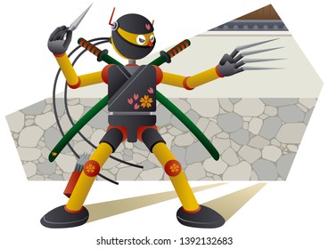 Ninja robot with iron claws and Throwing star