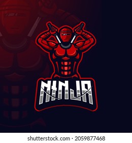 Ninja robot with two sword detailed esports gaming logo template