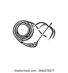 Ninja Rope Hook Icon Silhouette Illustration. Japanische Krieger Weapon Vektorgrafik-Piktogramm Symbol Clip Art. Doodle Sketch Black Sign.