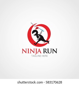 Ninja Run Logo Design Template. Vector Illustration