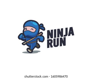 ninja run logo,  mascot character , logo ninja blue