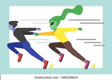 Ninja Runner Flees with Alien vector icon element and design. Funny event concept element. Can be used for web and mobile development. 