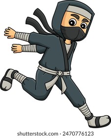 Ninja Running Cartoon Colored Clipart Illustration