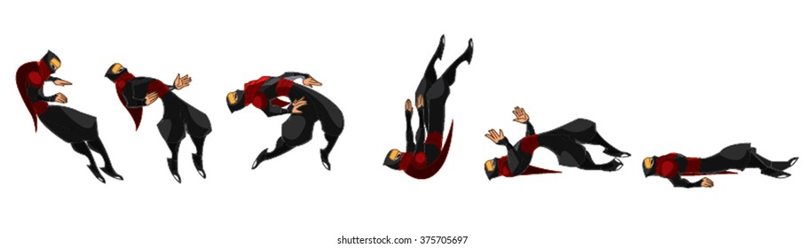 Ninja Samurai Dying Movement Sequence Set of 6 Flips Cartoon Vector