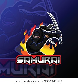 Ninja samurai e sport gaming mascot logo vector design.