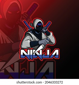 Ninja samurai e sport gaming mascot logo vector design.