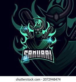 Ninja Samurai E-sport logo design template vector illustration