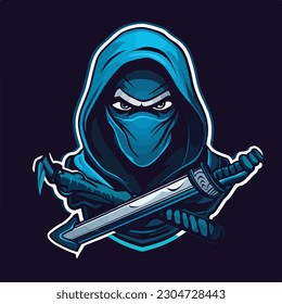 ninja samurai katana sword man logo esport gaming vector illustration