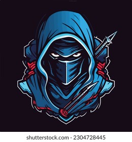 ninja samurai katana espada man logo esport ilustración vector