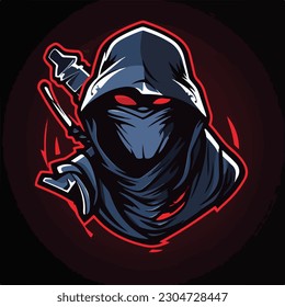 ninja samurai katana sword man logo esport gaming vector illustration