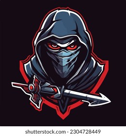 ninja samurai katana sword man logo esport gaming vector illustration