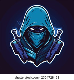 ninja samurai katana sword man logo esport gaming vector illustration