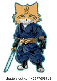 Ninja or samurai style cat vector illustration for logo mascot or t-shirt design