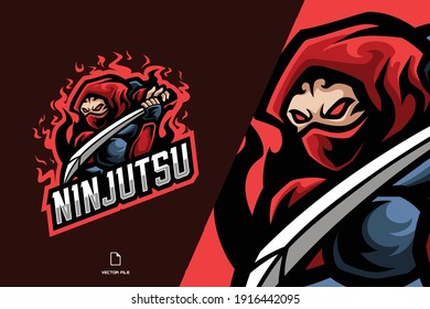 ninja samurai with sword mascot logo game illustration