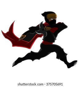 Ninja Samurai Throwing Star In Action Red Black Cartoon Vector